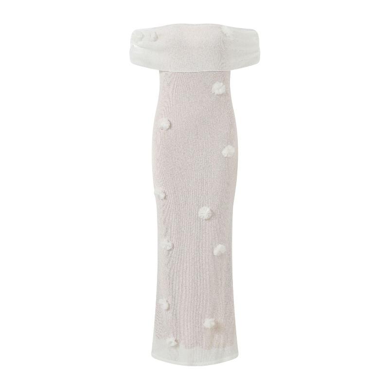 Женское Модное Трехмерное Цветочное Платье на Плечо Отпуск Нежное Французское Платье S