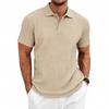 Mens Summer Textured Short Sleeve Polo Shirt Business Casual Solid Lapel Top