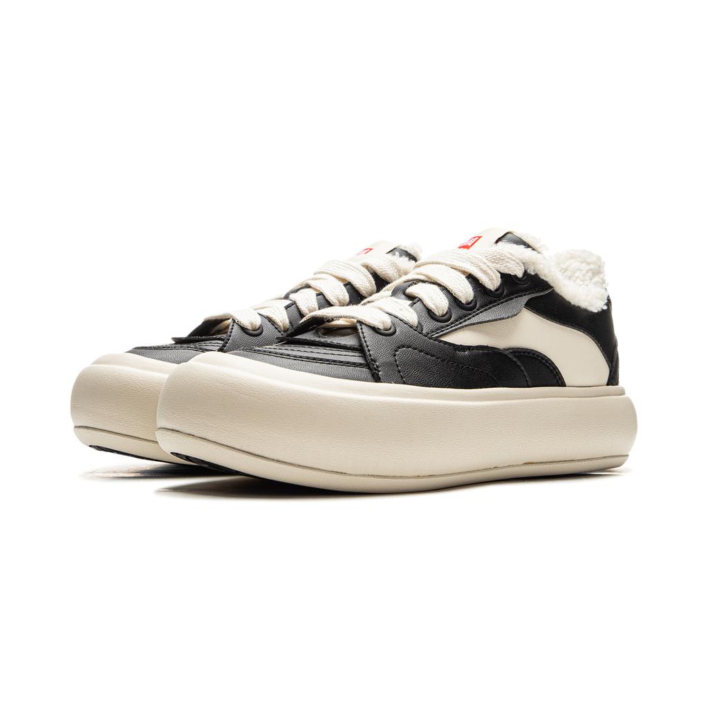 New LiNing Puff Platform Thermal Abrasion Resistant Low top Skateboard Shoes Women's Black White AZGU068-7