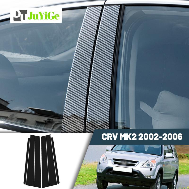 Glossy Black Carbon Fiber Window Door Deal B C Pillar Post Cover Sticker For Honda CR-V CRV 2002-2006 2003 2004 2005