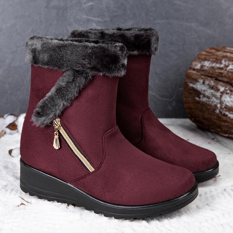 

Женские зимние ботинки с высоким берцем на молнии, теплые плюшевые однотонные зимние ботинки, модная обувь для женщин, удобная обувь Zapatos Mujer 43 красный