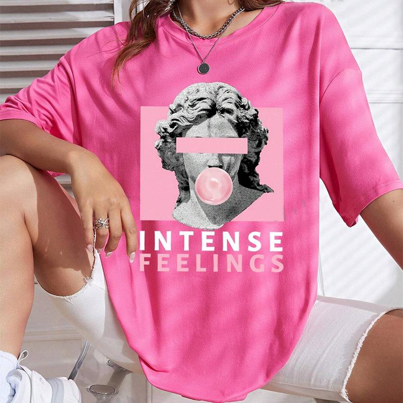 

Модная женская креативная футболка с буквенным принтом из гипса, забавная повседневная футболка с круглым вырезом и короткими рукавами, летняя женская футболка 8XL розовый