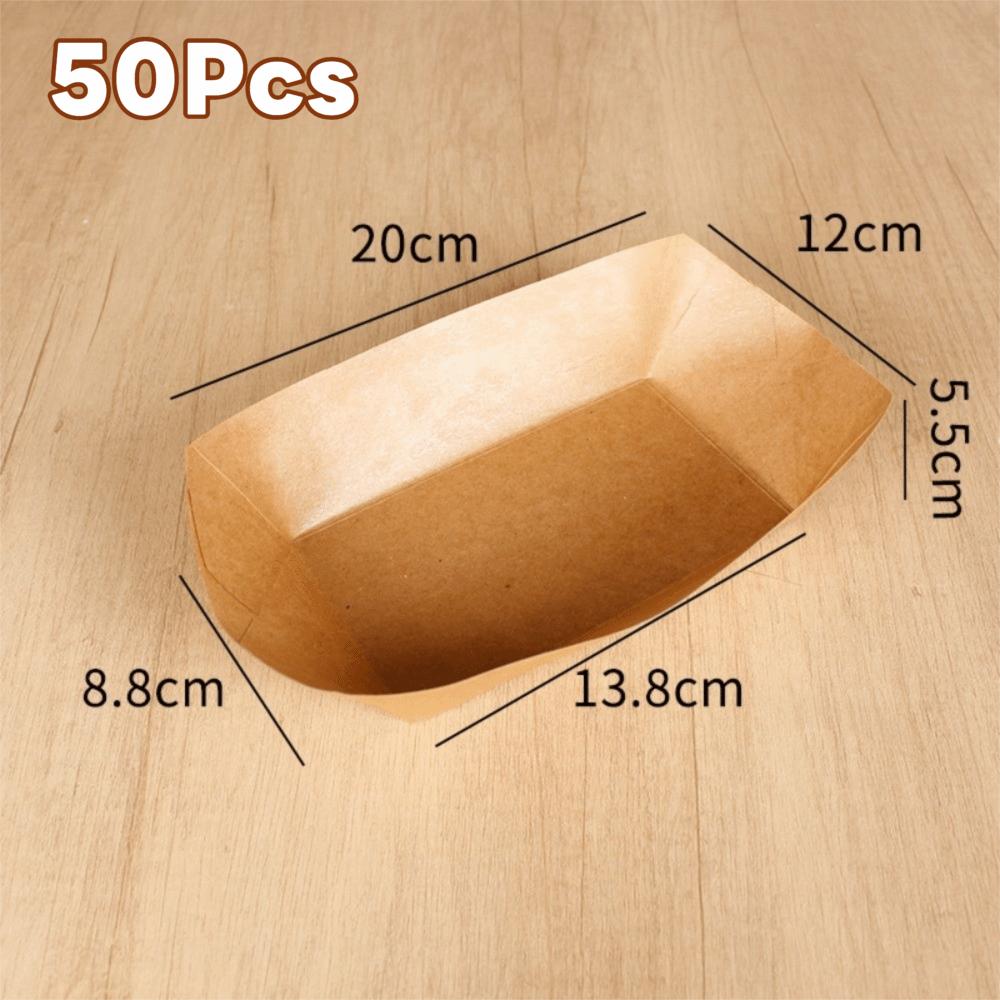 50Pcs Sturdy Durable Kraft Paper Food Containers Boat Shape Snack Bowl Food Tray Box  Picnic Camping