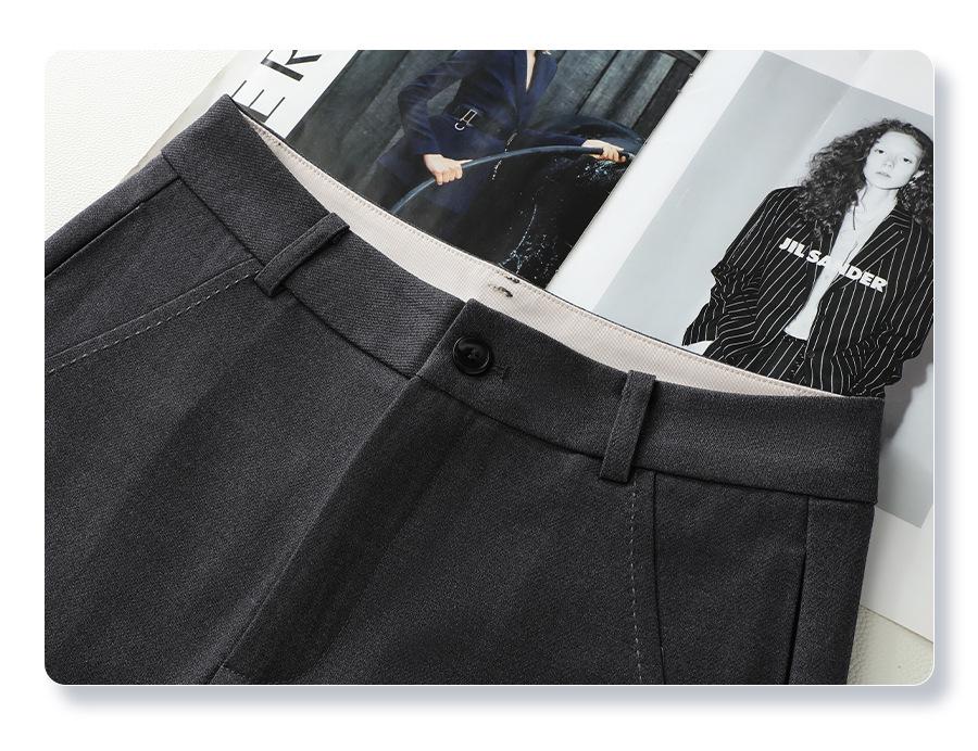 Women's High-Waisted Gray Wide-Leg Suit Pants - Autumn 2024