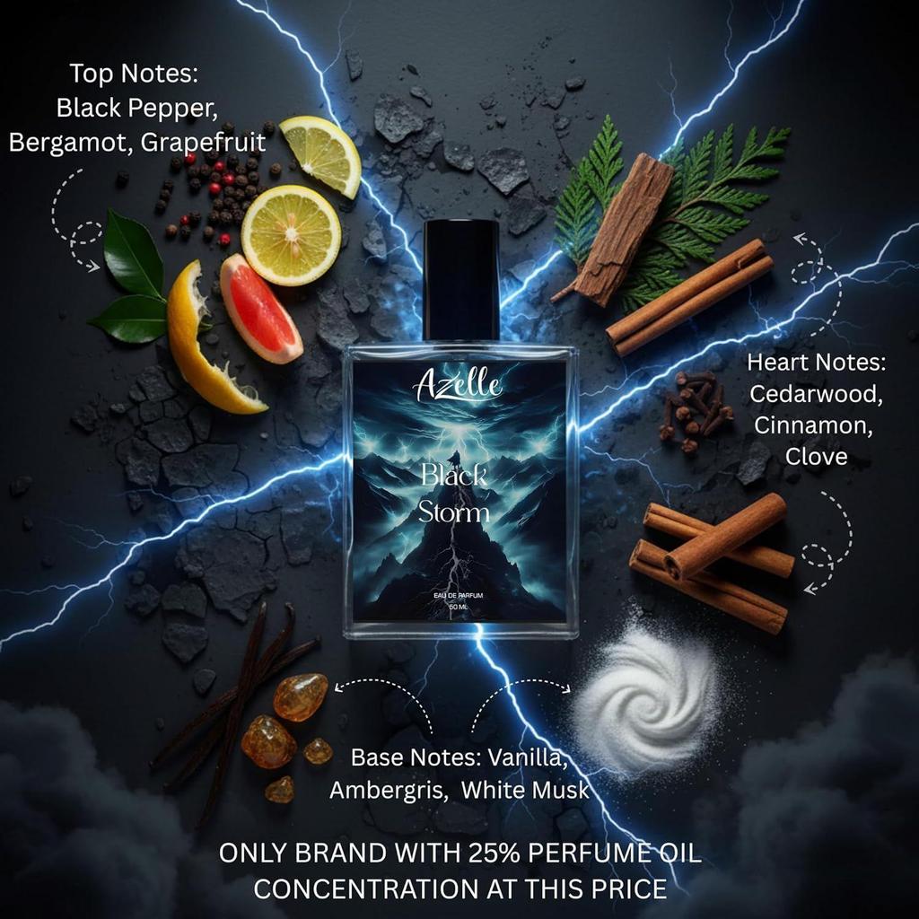 Black Storm Long Lasting Eau de Parfum for Men | Premium Woody Spicy Citrus Musk Fragrance | Strong Masculine Scent for Daily, Office