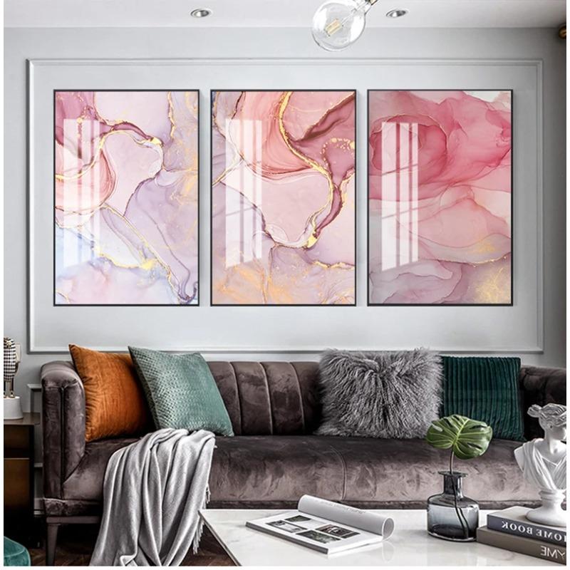 Nordic Colorful Golden Scandinavian Modern Abstract Canvas Painting Wall Art Print Pictures for Living Room Home Decor