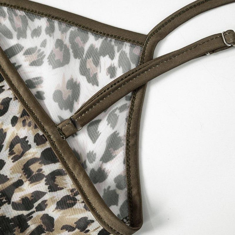 Damen Leopardenmuster Spaghetti-Träger Kleid Slim Rückenfrei Langes Kleid