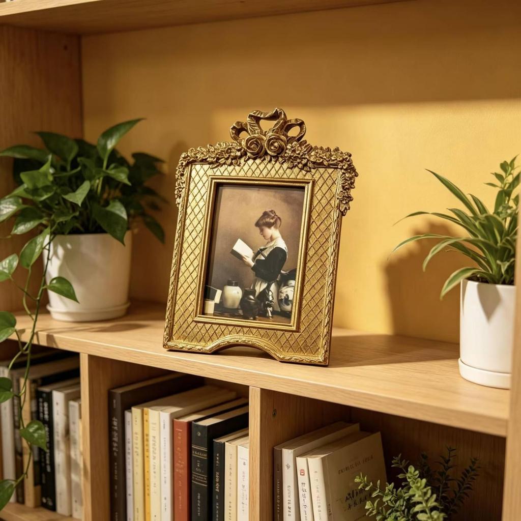 Tabletop Picture Frame Vintage Resin Ornate Design for Desk, Shelf