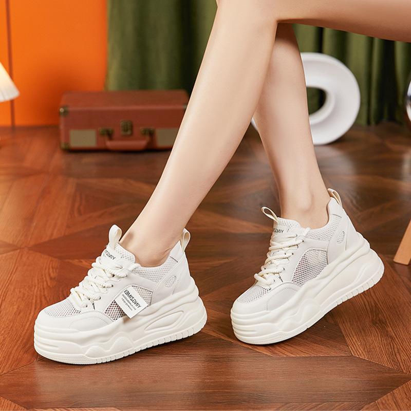 Thick-soled Little White Shoes for Women's 2025 Spring New Versatile Trendy Breathable Mesh Muffin Shoes, Small Inner Height-increasing Women's Shoes