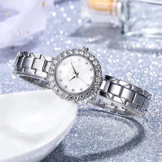 Ladies Bracelet Watch Rhinestone Quartz Analog Watch Sparkling Round Dial Wristwatch for Women Daily Party Date Wear