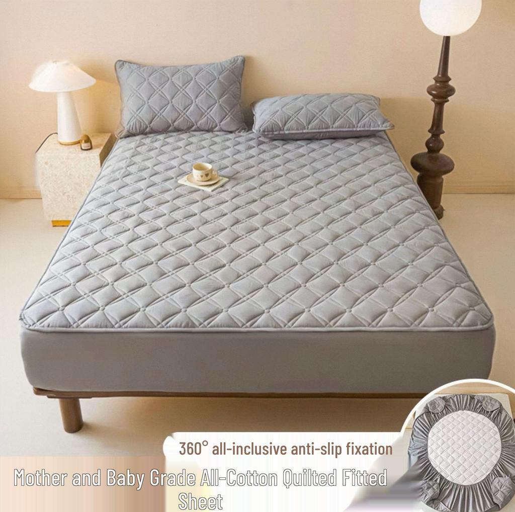Class A Quilted Cotton Mattress Protector - Thick, Soft, Breathable, Dustproof, Non-Slip Full Cover