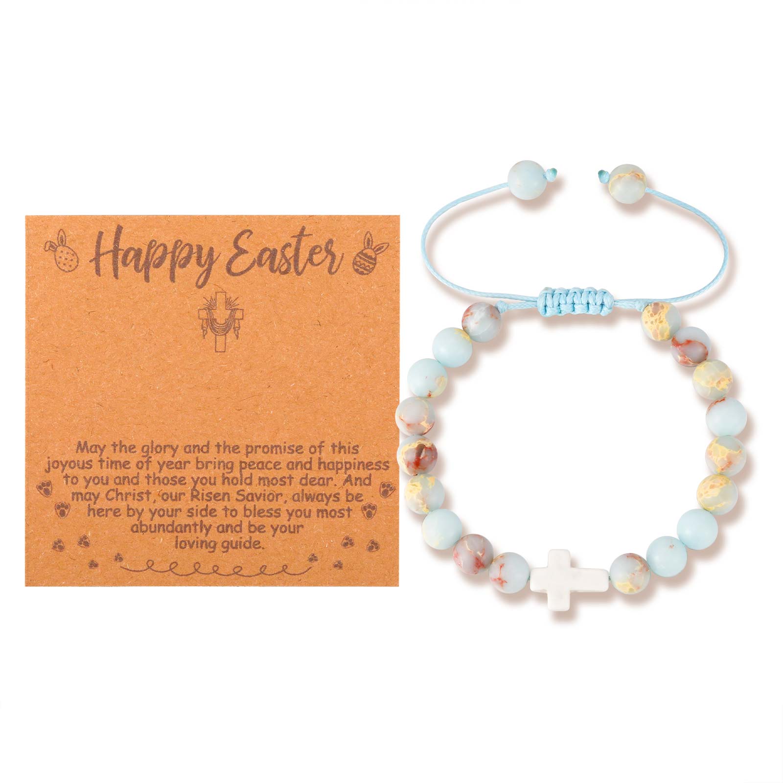 

Cross Natural Stone Beaded Bracelet for Women, Healing Crystal Rose Quartz Imperial Jasper Faith Protection Jewelry