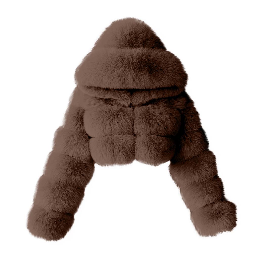 Kurtka damska modna, jednokolorowa, z długim rękawem i kapturem, pluszowa