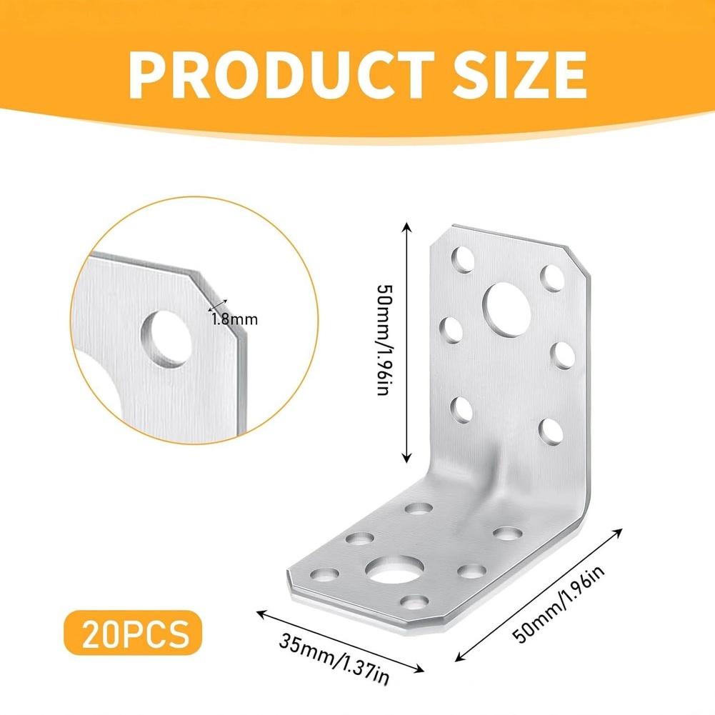 20pcs L-Shaped Corner Brackets Iron Metal Right Angle Corner Bracket For Shelves Wood Furniture Fixing Wall Bracket Connector