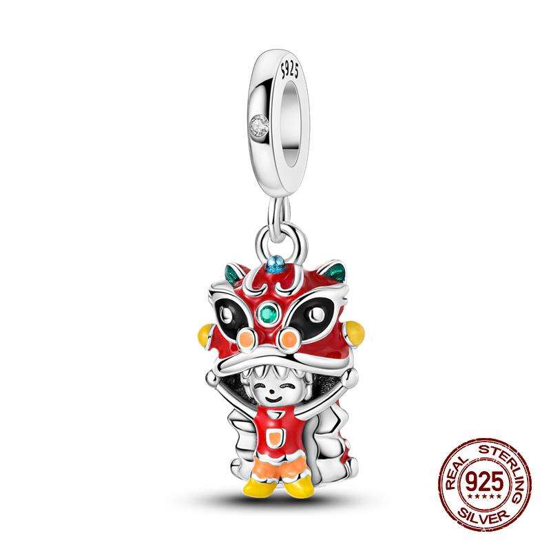 925 Silver Lantern Chinese Knot Charms New Year's Traditional Beads Fit 3mm 925 Exquisite Bracelets Fashion DIY Jewelry Gifts