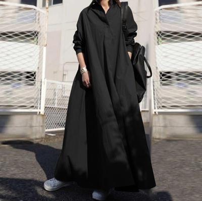 Women's Dress Autumn Long Sleeve Shirt Dress Loose Oversized Maxi Woman Lapel Solid Half-Button A-line Sundress