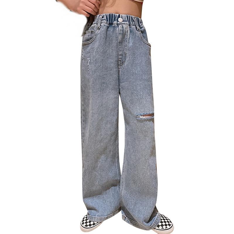 Blugi pentru fete adolescente, primăvară, toamnă, ocazional, pantaloni largi, găuri rupte, pantaloni retro, copii, școlari, pantaloni pentru copii