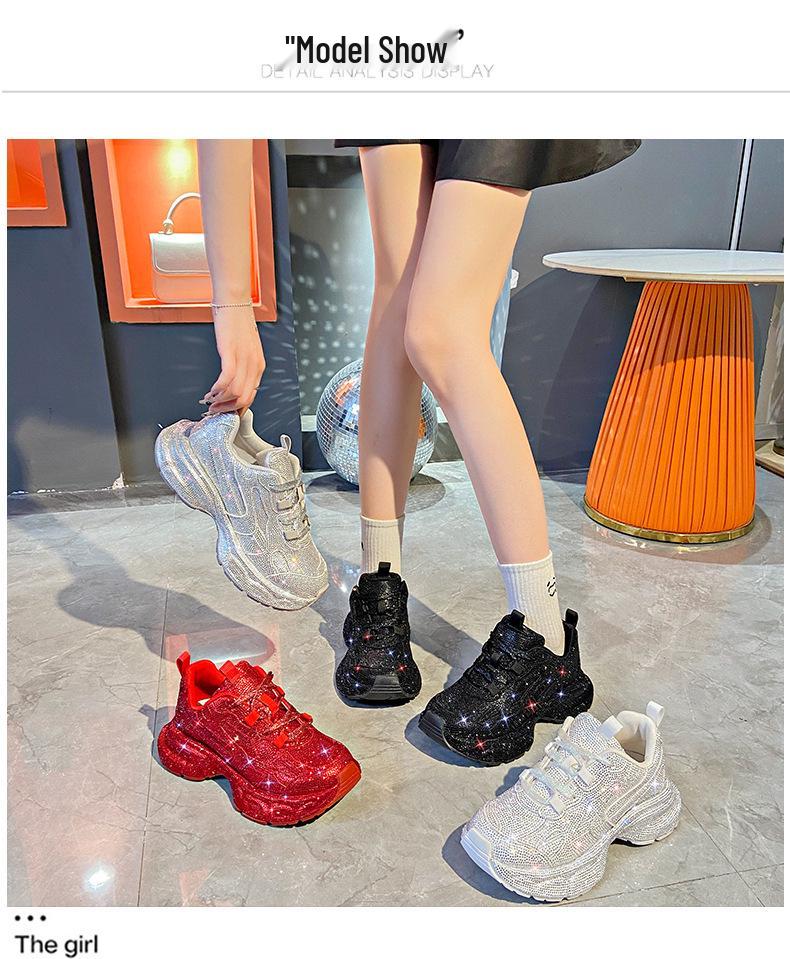 2024 Trendy European Star Rhinestone Thick-Soled Women's Dad Shoes - Large Size Sports Shoes for Autumn/Winter