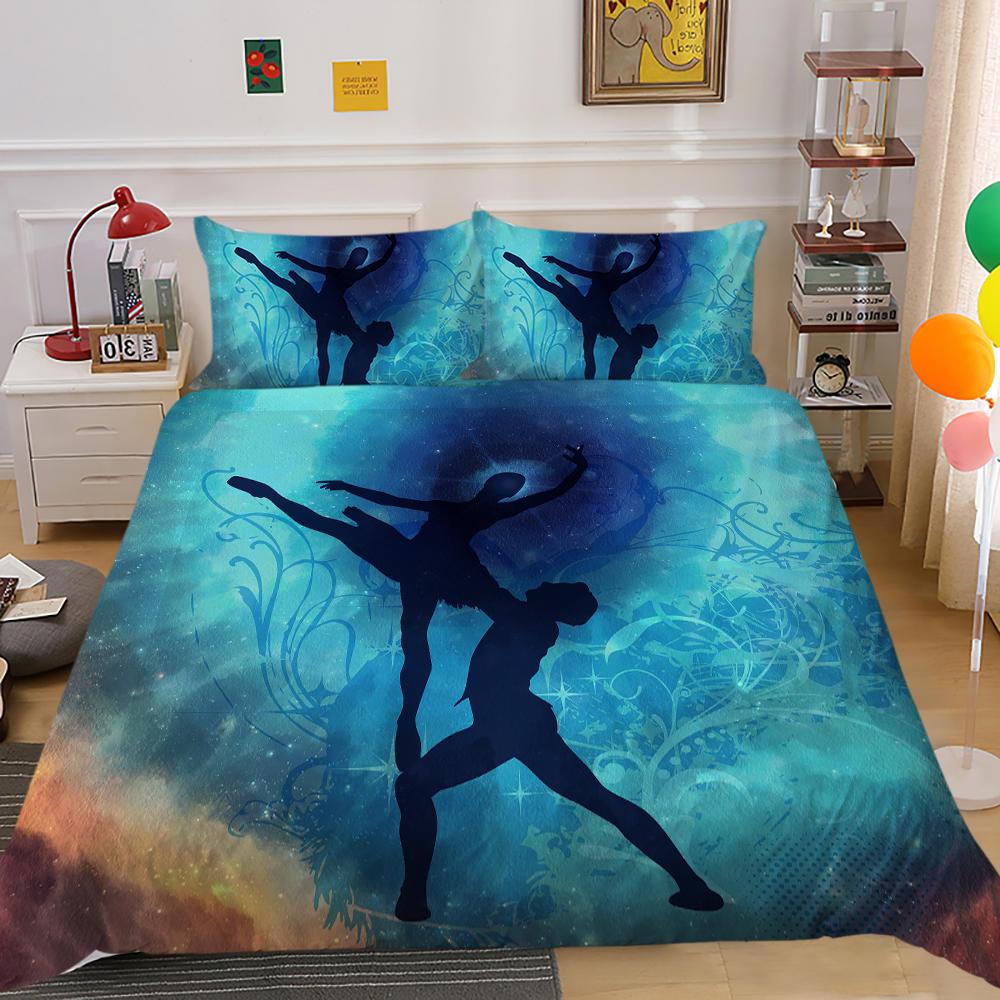 Set de lenjerie de pat de lux cu model de dans 3D, husă de pilota și față de pernă, lenjerie de pat confortabilă, lavabilă, pentru dormitor.