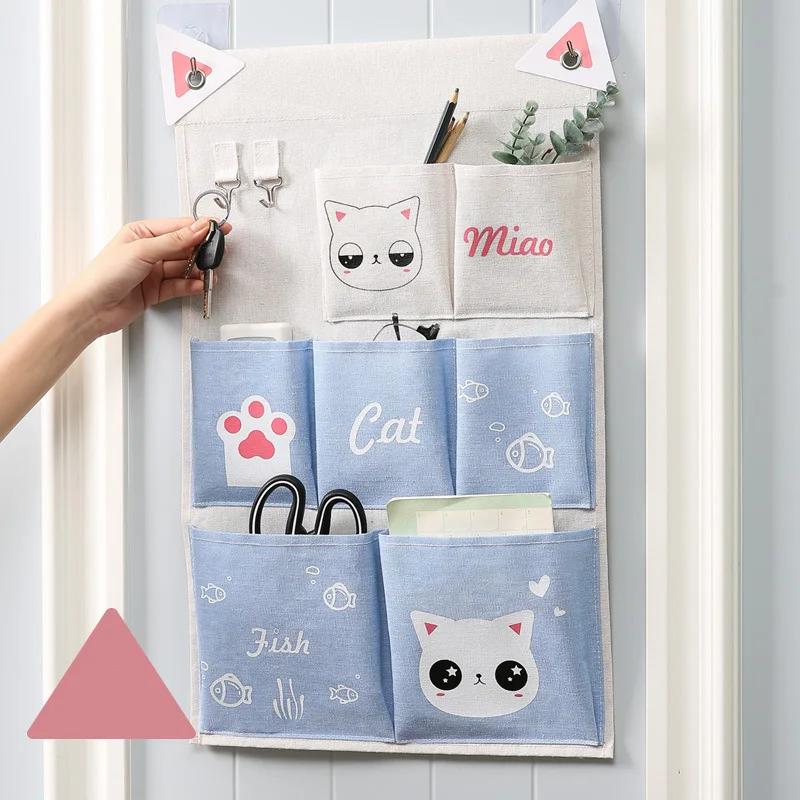 3/5 Pocket Wall Mounted Storage Hanging Bag Cloth Art Bag Cosmetics Toys Sundries Organizer Storage Bag Home Bedroom Hanging Bag
