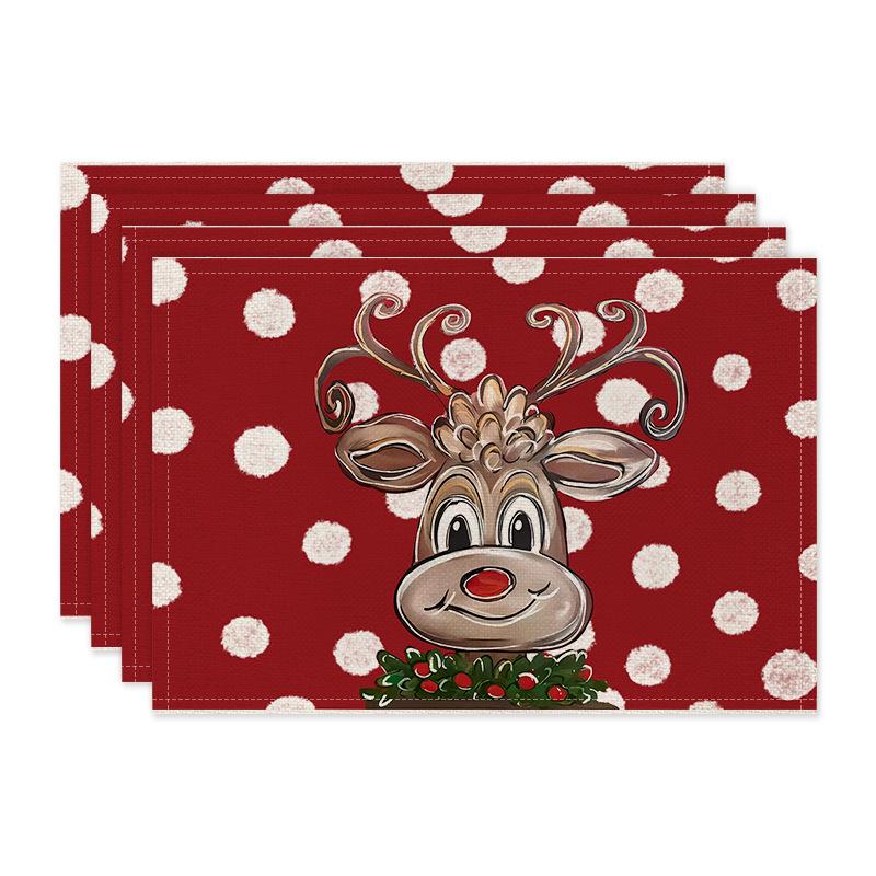 4PCS Christmas Placemats 30x45cm Linen Christmas Trees Snowflake Gnome Print Table Mats 2025 Xmas Table Pads For Home Hotel