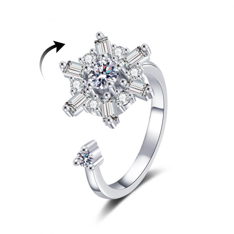Кольцо с цирконом в виде снежинки: Универсальный, регулируемый спиннер для снятия стресса при тревожности Adjustable платиновый