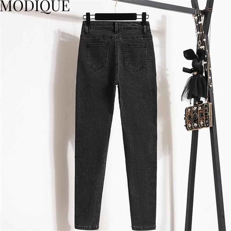 MODIQUE Spring Plus Size New Women Versatile Vintage High Waisted Slimmer Elastic Long Jeans Lady Casual Pencil Pants   Trousers