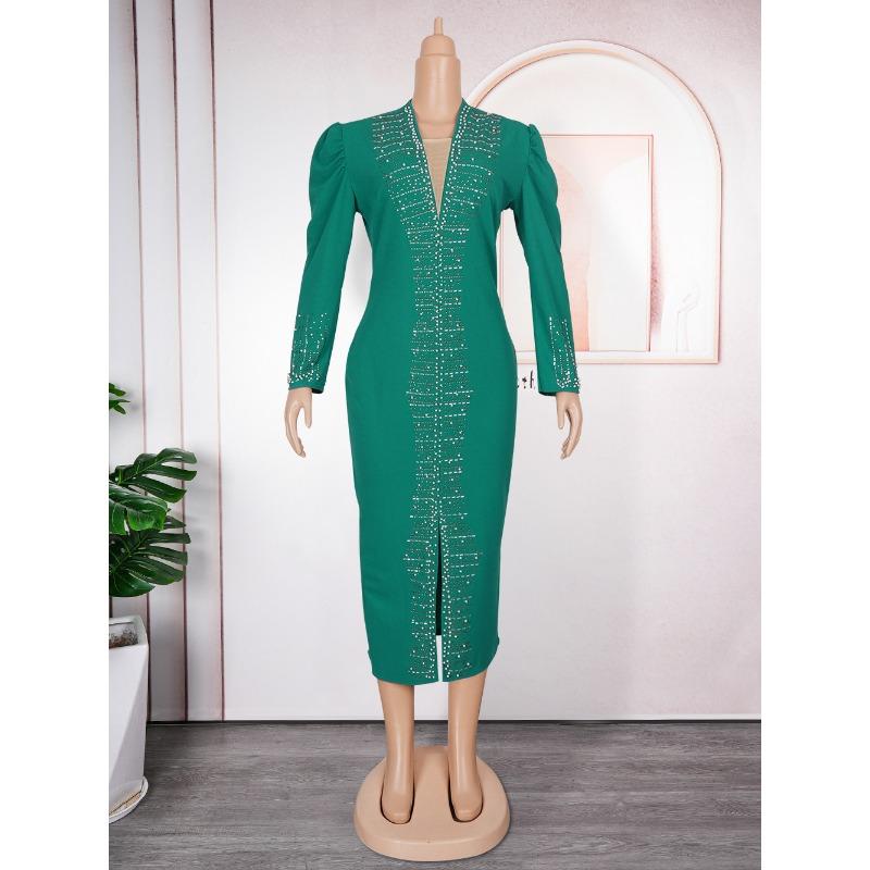 Plus Size Women's Fashion Commuter Dress with Drill Nails and Beads