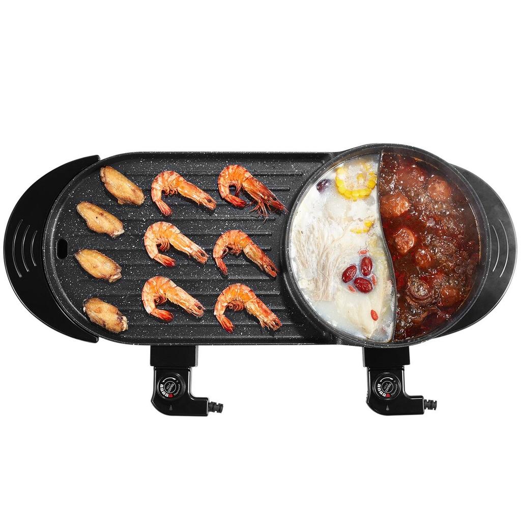 Hot Pot with Grill 2200W 2-in-1 Electric Smokeless Grill and Hot Pot