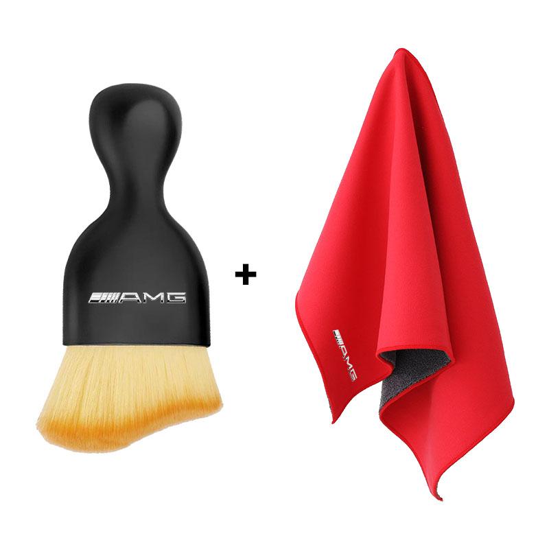 Car Towels Cleaning Drying Cloth with Car Cleaning Brush For Mercedes Benz AMG W212 W205 W246 W177 W176 W213 GLC GLE GLS ML Welcome Laser Logo Lamp