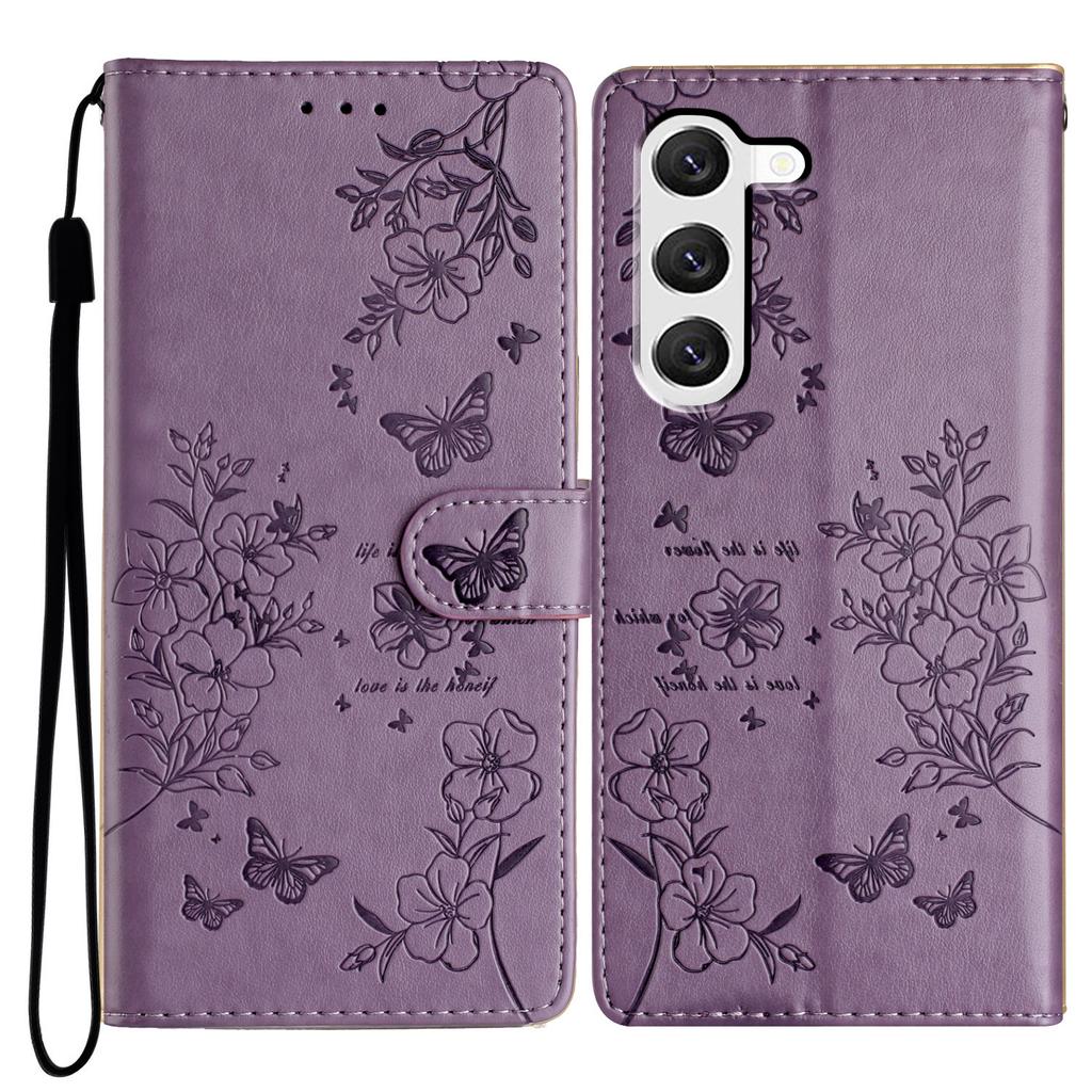For Samsung Galaxy S23 Case Butterfly Floral Imprint Leather Phone Cover with Wallet