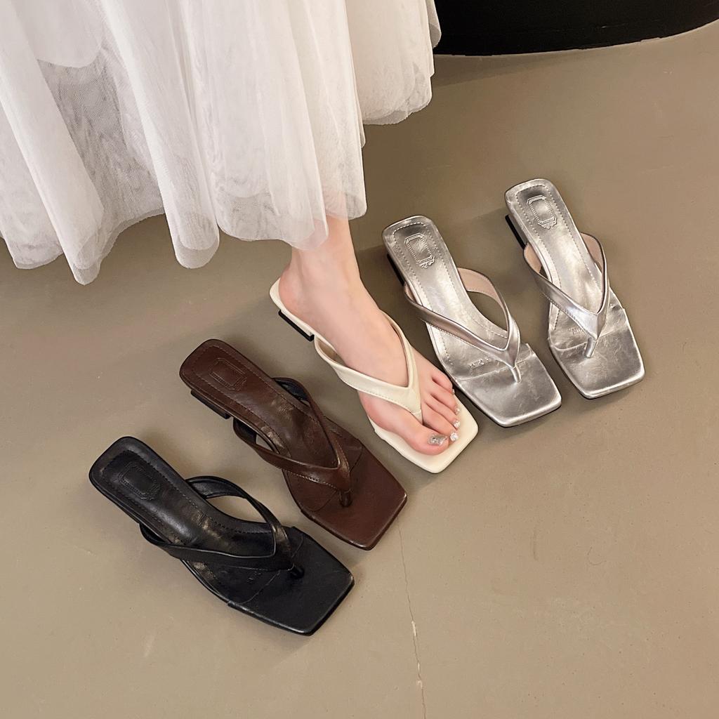 Sommer Damen Zehensteg-Slipper Komfort Niedriger Absatz Pantoletten Schuhe Damen Lässig Kleid Streetstyle Sandalen Flip-Flops Slipper