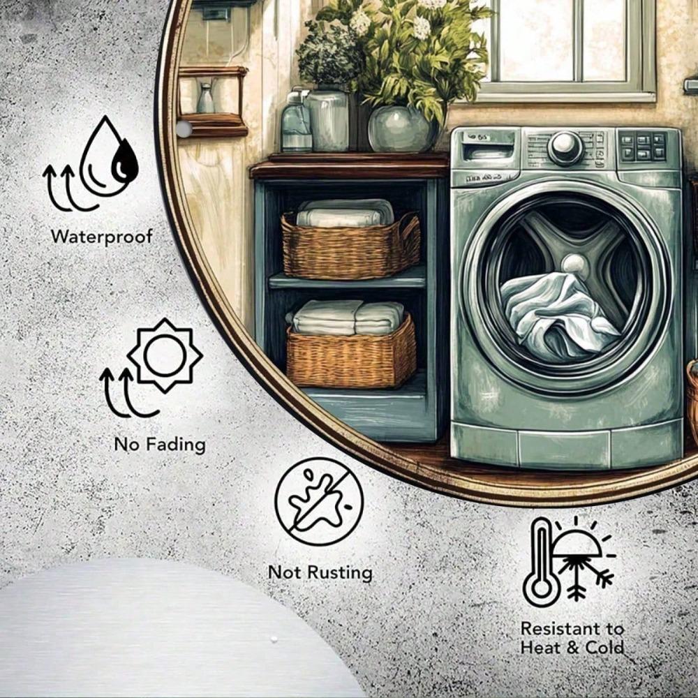 Vintage Laundry Round Metal Wall Sign for Home Cafe