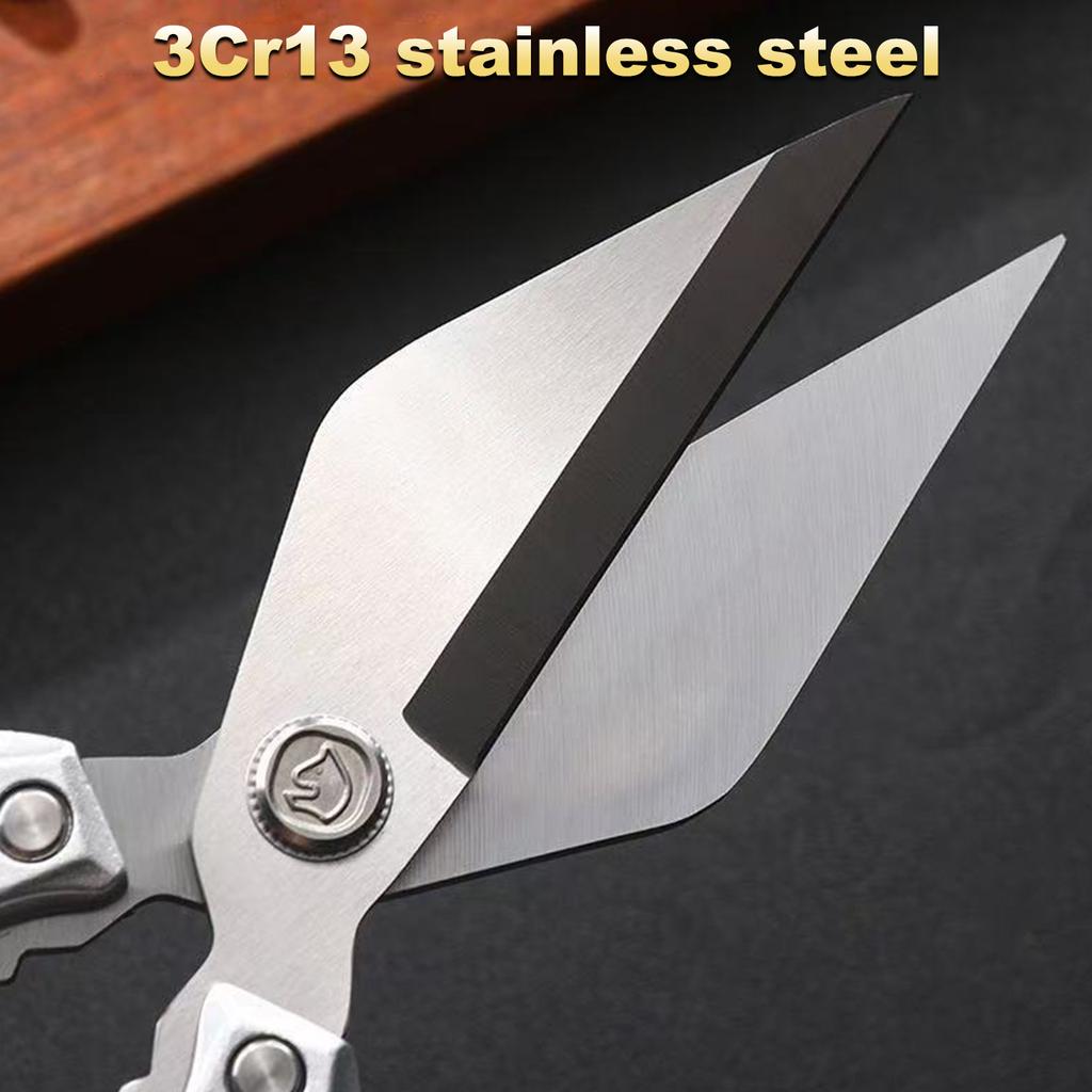 Kitchen Scissors Stainless Steel Household Bone Scissors Chicken Wings Fish Chopper Bottle Opener Clip Walnut Kitchen Tools