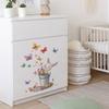 Vintage Tin Bucket Floral Rabbit Butterfly Wall Sticker Self-Adhesive Removable for Bedroom Living Room Rustic Home Decor Art
