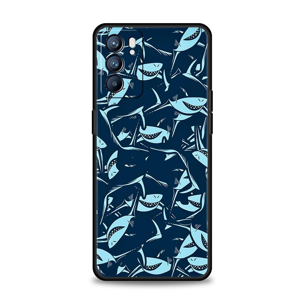 Seaside Sharks Pattern Phone Case For Oppo A17 A31 A54 A57 A78 A79 A98 Find X5 X6 Reno 6 7 8 10 11 12 13 F Pro 5G Soft TPU Cover