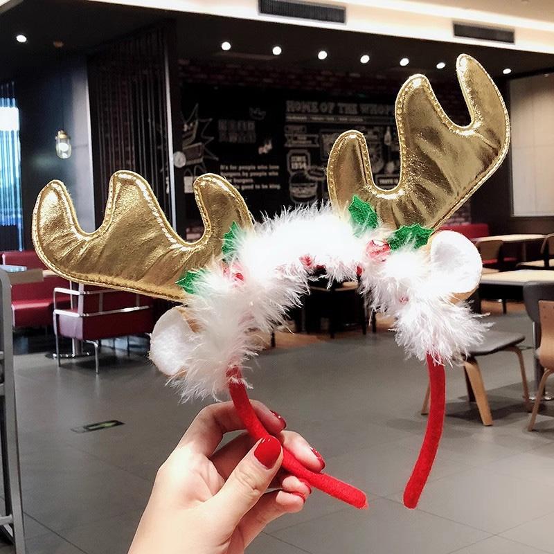 1PC Bow Headband 2025 New Christmas Hair Accessories Santa Claus Tree For Xmas Gifts Deer Horn Cute Hair Bands Party Supplies
