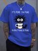 Unisex Oversize Tee It S Fine Cat Coffee Cartoon Graphic Cotton Crew Neck Short Sleeve Casual Daily Street Male Basic Fashion Top