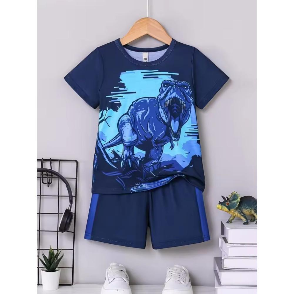 Summer New Children's Set Girls' Summer Set Short Sleeve T-shirt Boys' Shorts Crown 3D Printed Casual Round Neck Children's