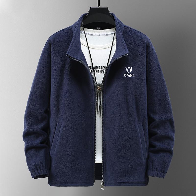 Giacca casual tinta unita in pile polare double face in pile autunno e inverno da uomo, taglie forti, 4XL-12XL