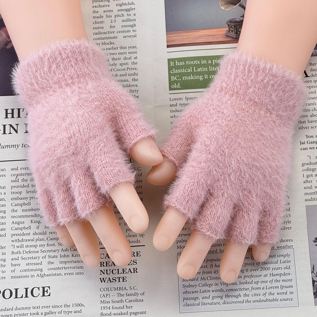 Wiatroodporne pluszowe rękawiczki damskie zimowe ciepłe studenckie rękawiczki z klapką z odkrytymi palcami outdoorowe półpalcowe pogrubione rękawiczki do pisania