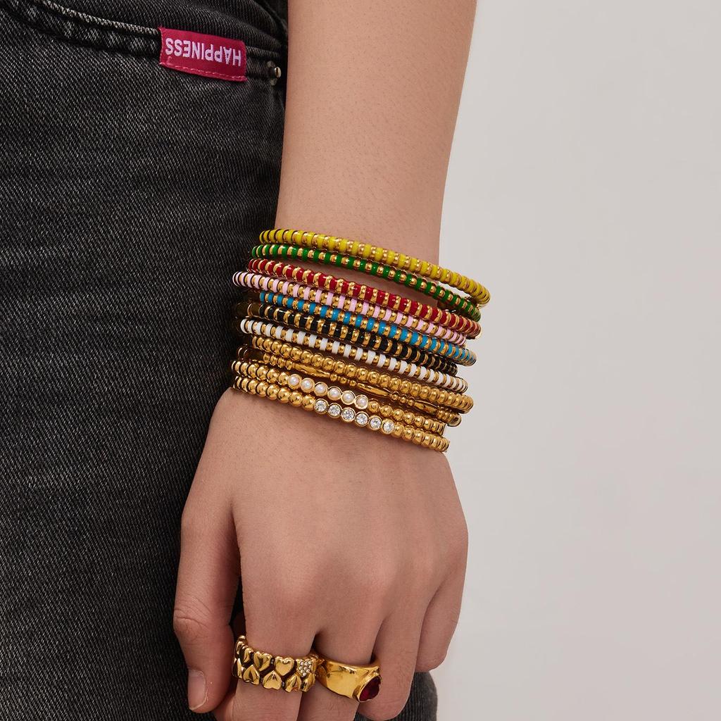 European & American Fashion Seashell Pearl Zircon Gold Bead Bracelet - Stainless Steel Light Luxury Women's Hand Jewelry