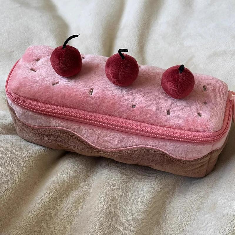 Cute Plush Cherry Cake Pen Bag Exquisite Storage Large Capacity Student Advanced Stationery Korean Stationery Pencil Pouch