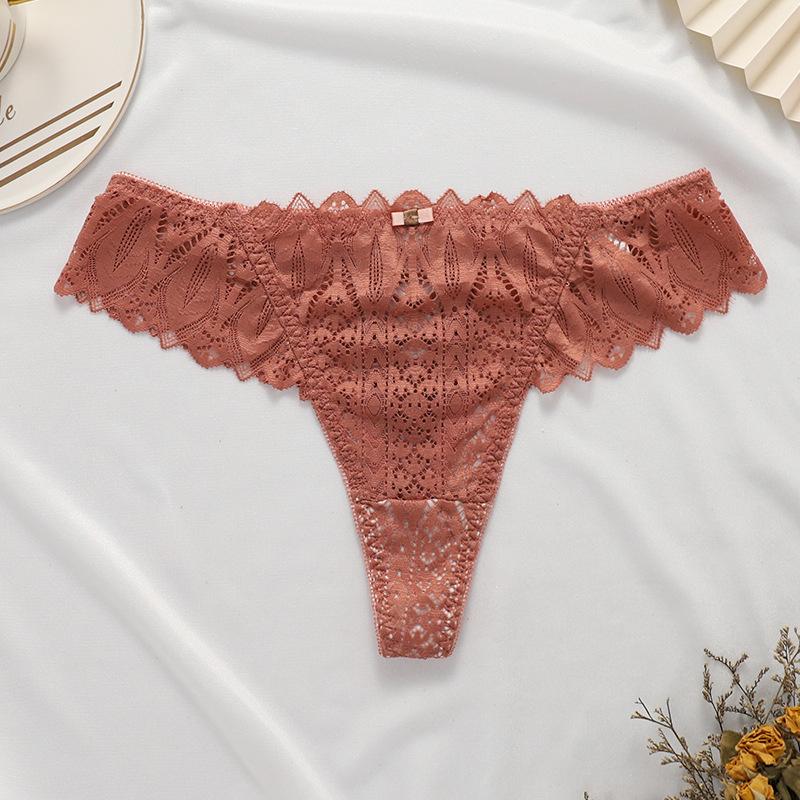 Lace Low-Rise Thong with Crossover Strap and Seamless Design