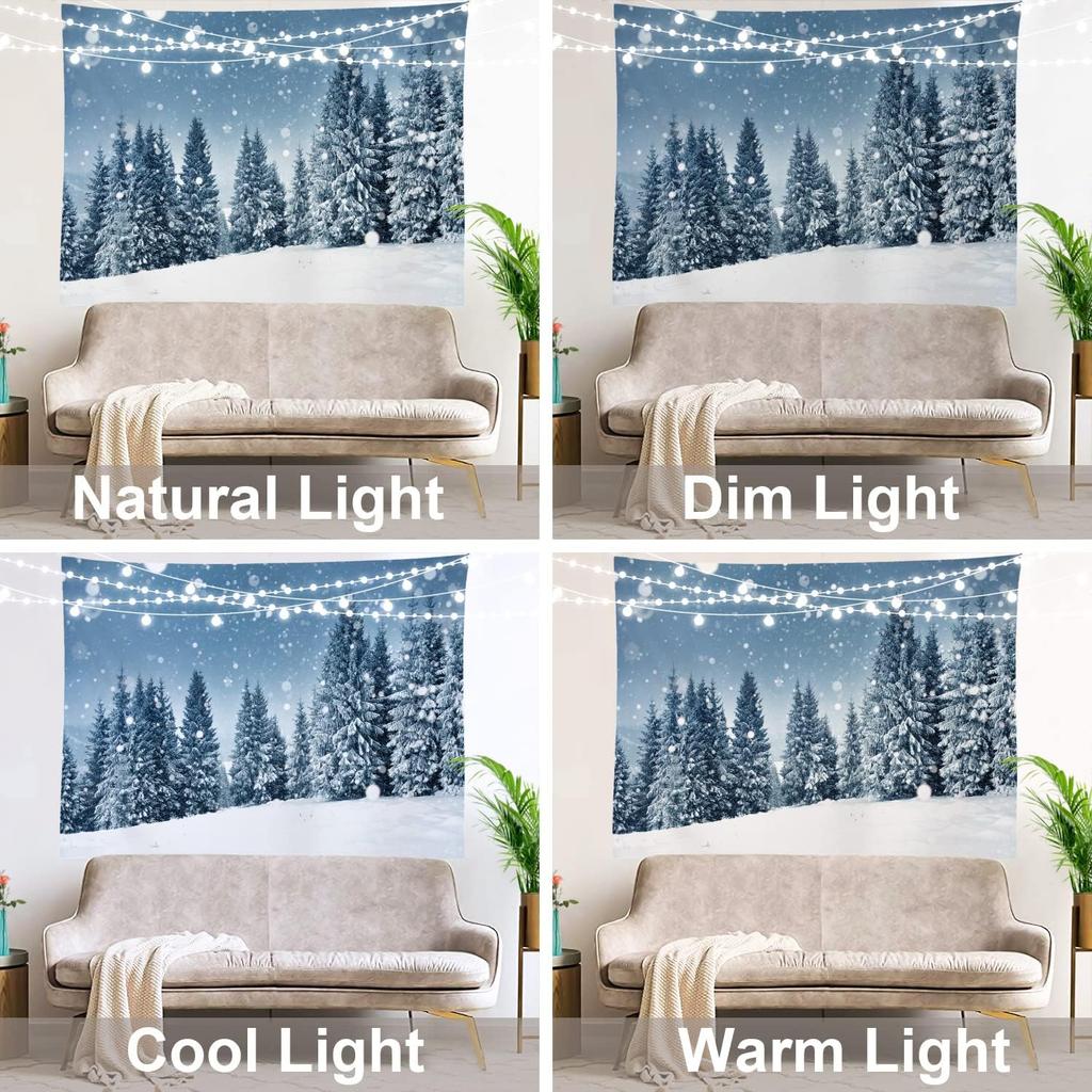 White Snow Wall Tapestry, Grey Wall Hanging Large Tapestry Decoration Polyester Fiber White Hem Around for Dorm Room Bedroom