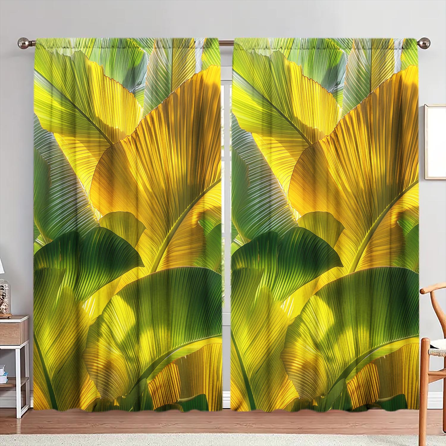 

Panels Banana Leaves Curtains Versatile Design Suitable Any Style Creating Peaceful Living Space Made Of Polyester W100*H70(CM)-Rod Pocket&2PCS
