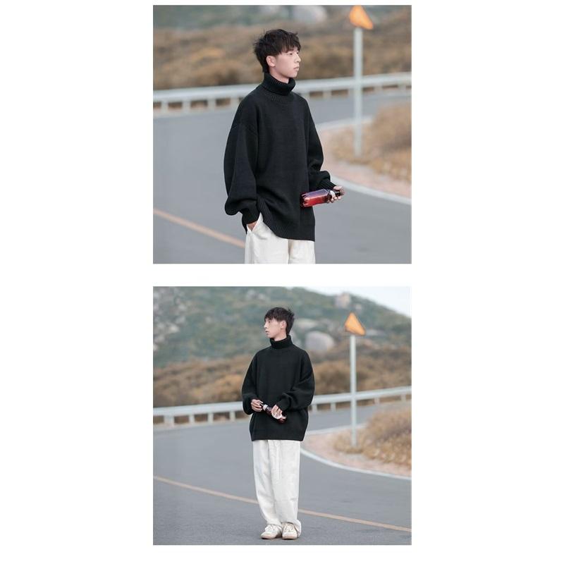 Oversized Turtleneck Knit Sweater For Men Warm Soft Daily Wear Jumper