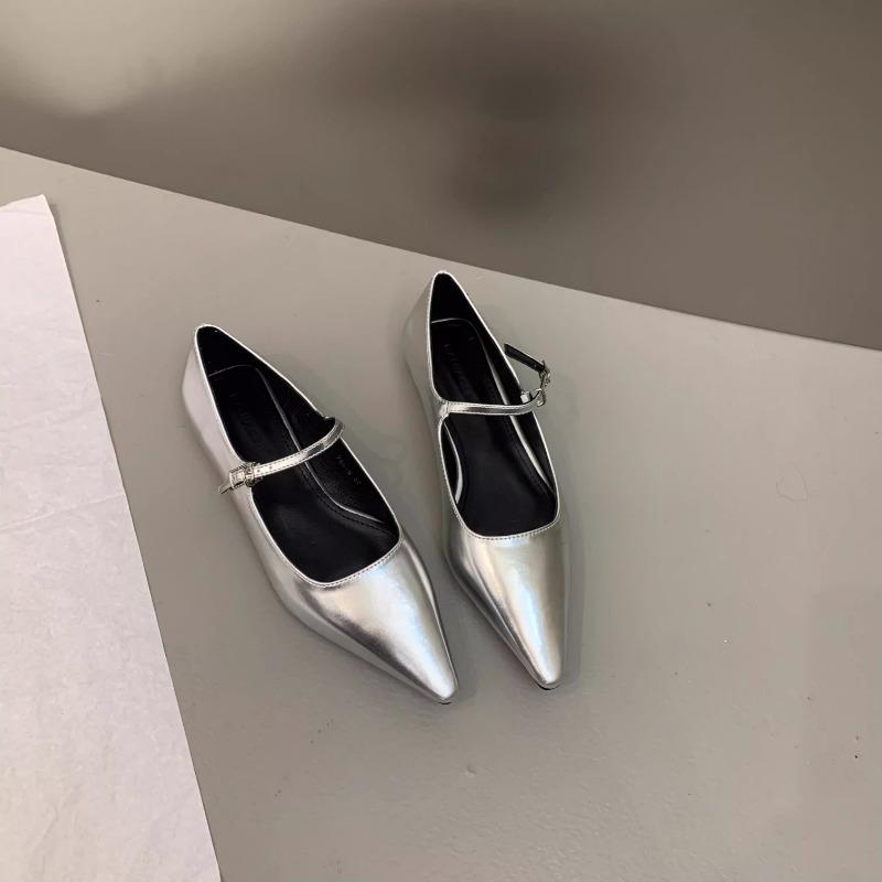 Fashion Flat Shoes for Women 2025 Spring Autumn New Mary Jane Shoes Low Heel Pointed Flat Bottomed Women's Shoes Plus Size 42 43 44