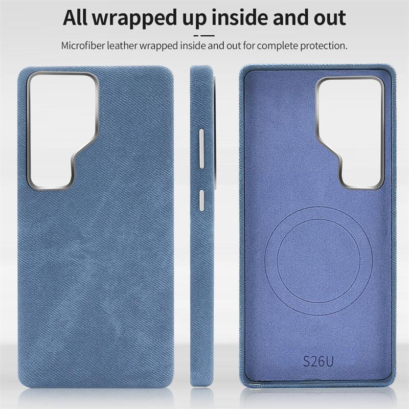 Luxury Microfiber Magnetic Wireless Charging Phone Case For Samsung Galaxy S24 S25 S26 Ultra For Magsafe Metal Camera Lens Cover