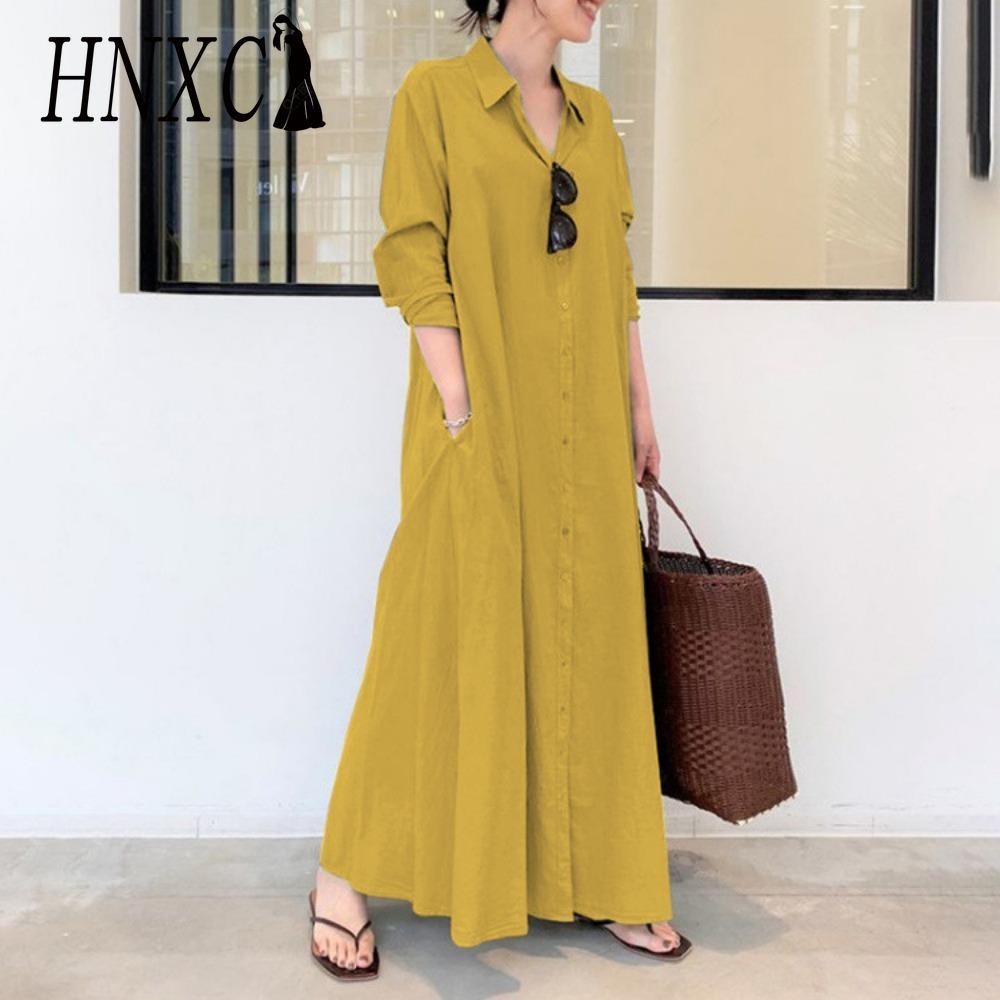 HNXC Women's Long Shirt Dress Made of 100% Cotton Sizes: S-5XL Casual Dresses
